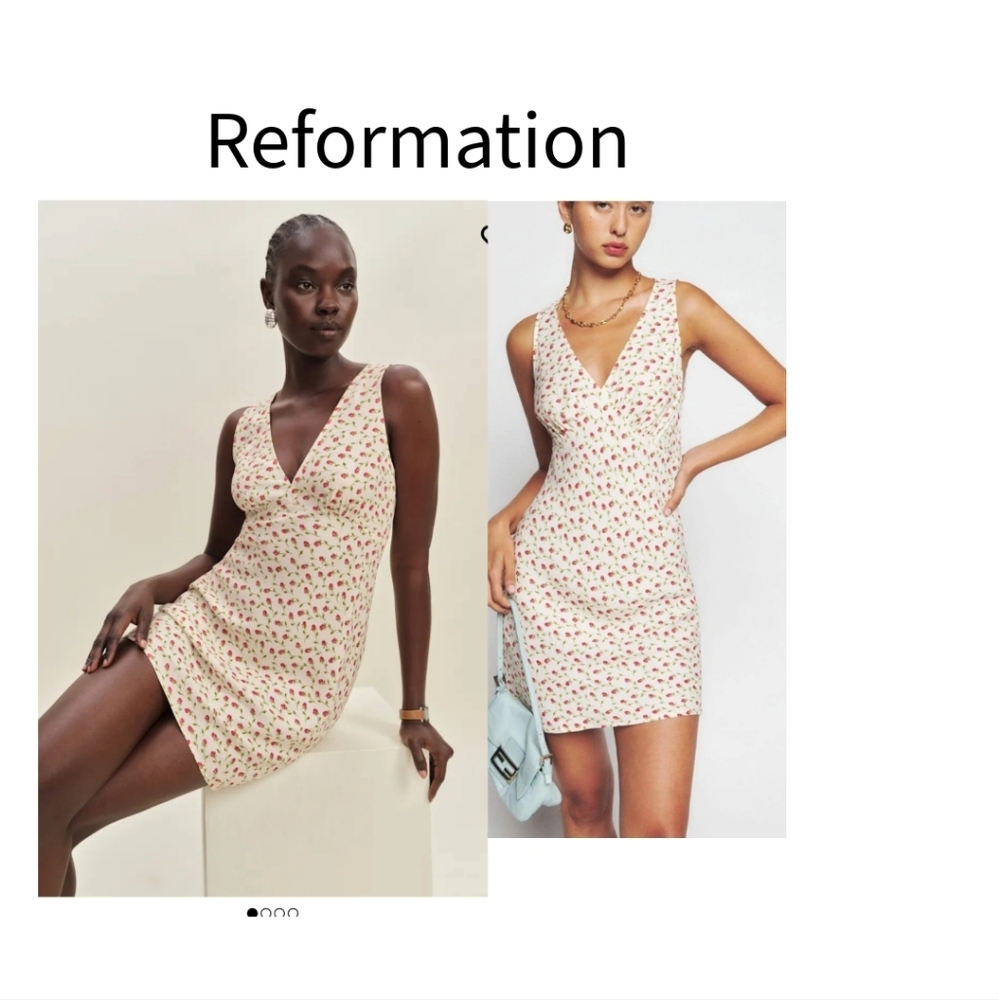 Reformation Cream Mini Dress with Red Floral Print